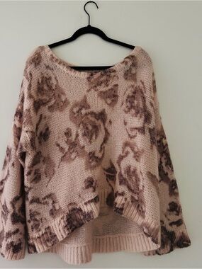 Victoria's Secret Blush Pink Off-the-Shoulder Floral Knit Sweater